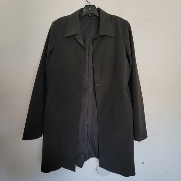 Theory Classic Black Long Sleeve Oversized Button Front Trench Coat Jacket Small - Picture 1 of 13